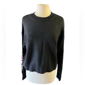 Topshop 8 black floral embroidered crewneck sweater